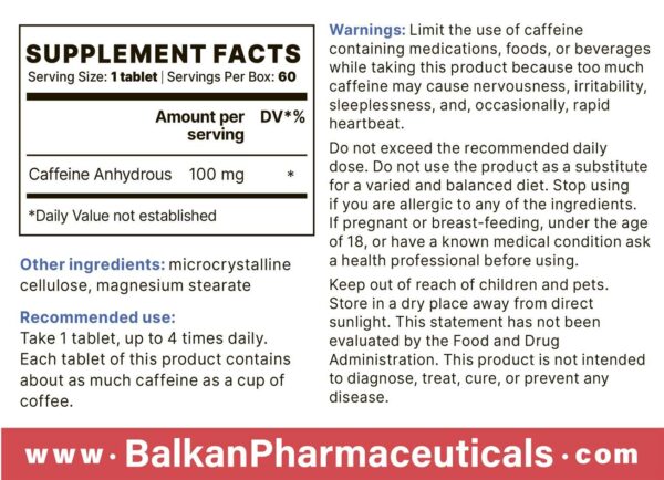 Caffeine (Balkan Pharma) (100mg x 60 Tabletter) - Image 5