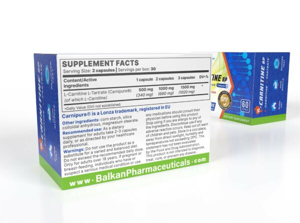 L-Carnitine L-Tartrate (Balkan Pharma) (60 Kapsler) - Image 4