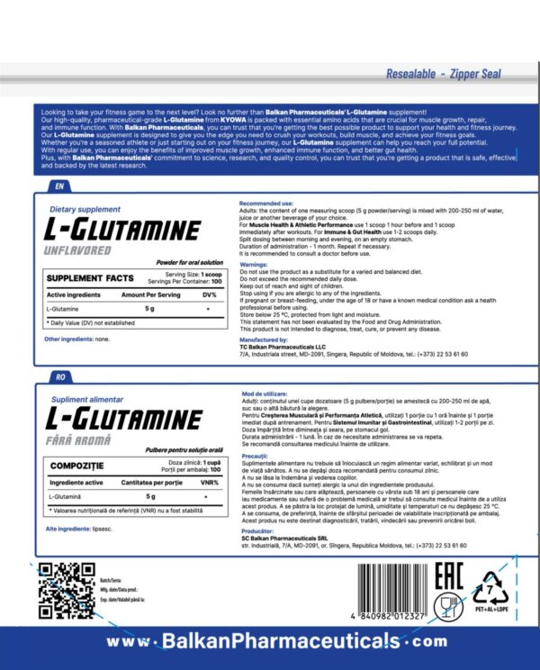 L-Glutamine (Balkan Pharma) (100 Serveringer) (500 gr) - Image 5