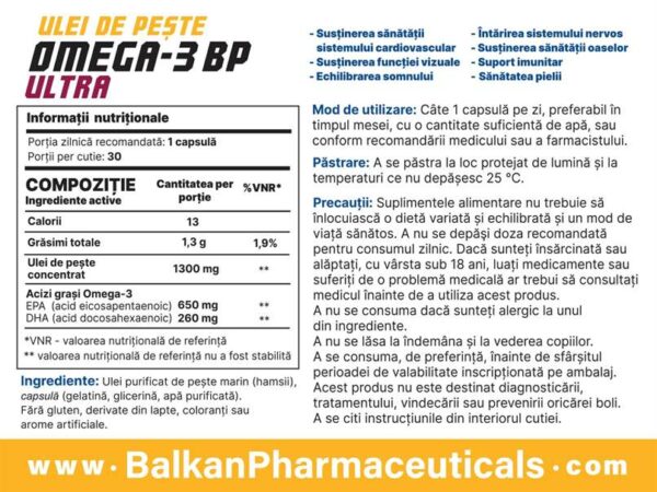 Omega 3 Ultra (Balkan Pharma) (1300mg x 30 Kapsler) - Image 5