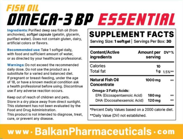 Omega 3 Essential (Balkan Pharma) (1000mg x 30 Kapsler) - Image 5